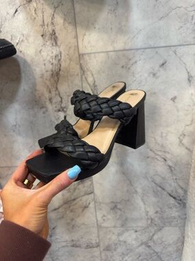 Worn once! Braided Black Block Heel Mule - Women's Slide Sandal
